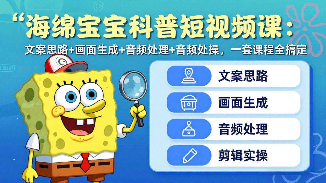 （17756期）海绵宝宝科普短视频课：文案思路+画面生成+音频处理+剪辑实操，一套课程全搞定 - 臻优资源网