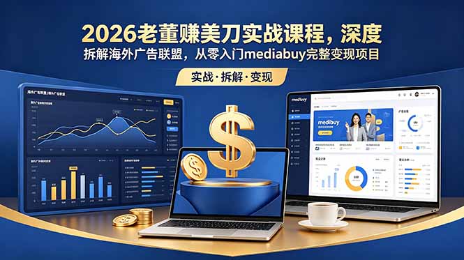 （18935期）2026老董赚美刀实战课程，深度拆解海外广告联盟，从零入门mediabuy完整变现项目 - 臻优资源网