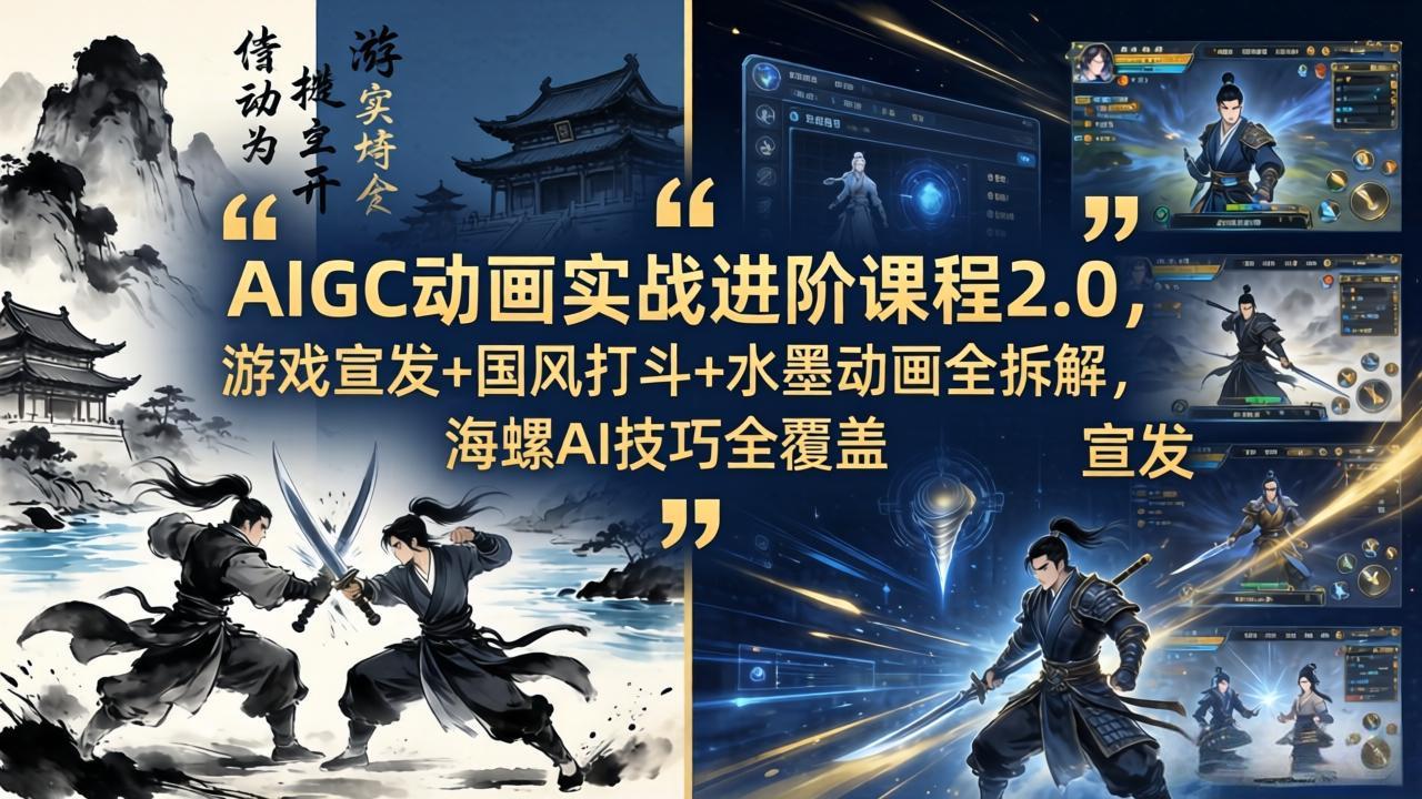（18235期）AIGC动画实战进阶课程2.0，游戏宣发+国风打斗+水墨动画全拆解，海螺AI技巧全覆盖 - 臻优资源网