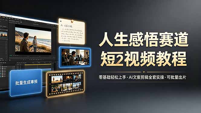 （19115期）人生感悟赛道短视频教程，零基础轻松上手，AI文案剪辑全套实操可批量出片 - 臻优资源网