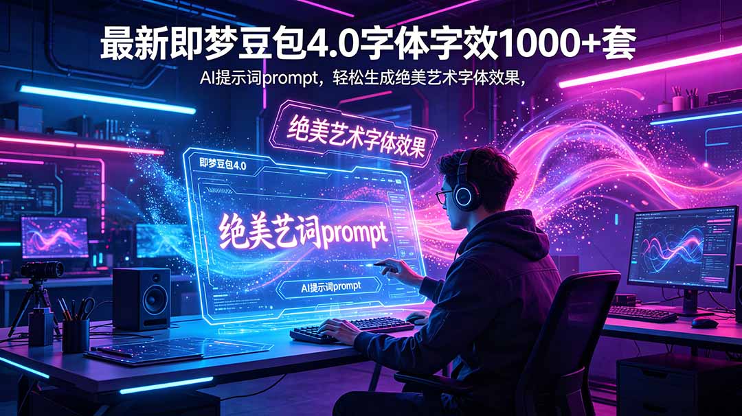 （18650期）最新即梦豆包4.0字体字效1000+套，AI提示词prompt，轻松生成绝美艺术字体效果 - 臻优资源网