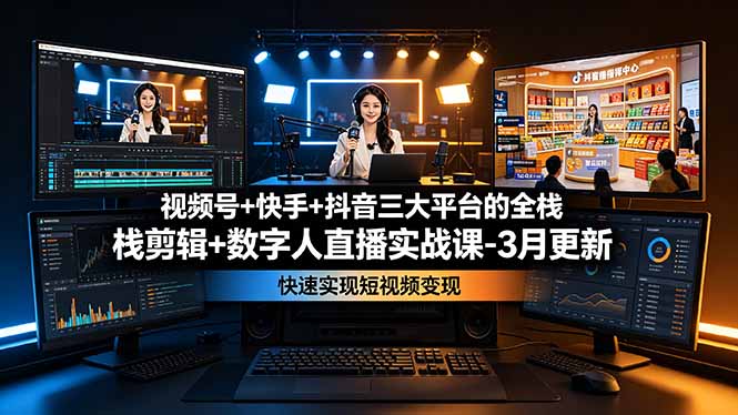 （19146期）视频号+快手+抖音三大平台的全栈剪辑+数字人直播实战课-3月更新：快速实现短视频变现 - 臻优资源网