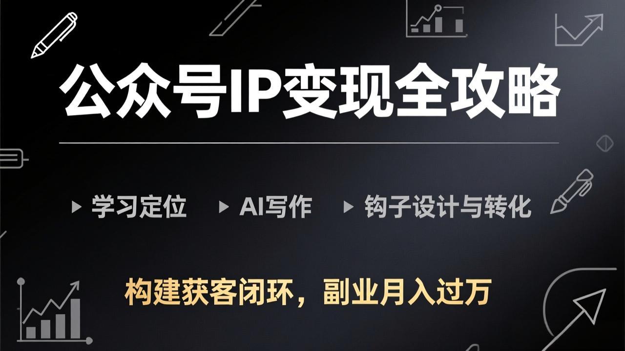 （17523期）公众号IP变现全攻略-更新，学习定位、AI写作、钩子设计与转化，构建获客闭环，副业月入过万 - 臻优资源网