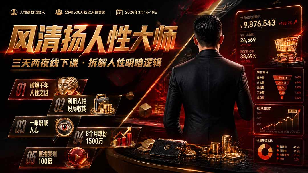 （19676期）风清扬人性大师-三天两夜3月14-16线下课2026年｜拆解人性明暗逻辑，识人避坑，千万粉涨粉+直播百倍变现实战教学 - 臻优资源网