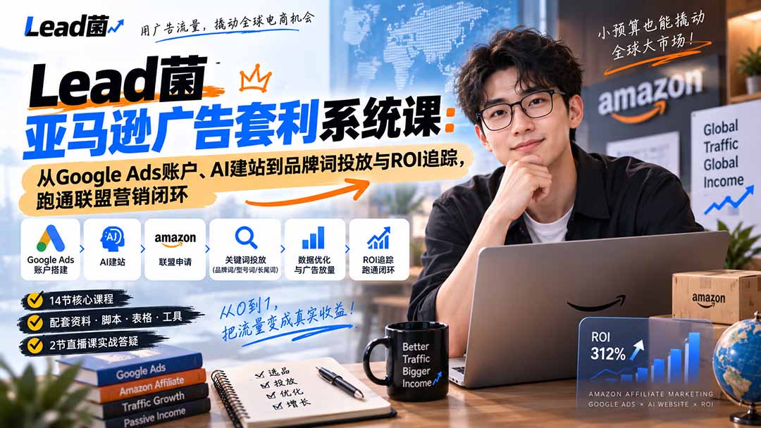 （20396期）Lead菌亚马逊广告套利系统课：从Google Ads账户、AI建站到品牌词投放与ROI追踪，跑通联盟营销闭环 - 臻优资源网