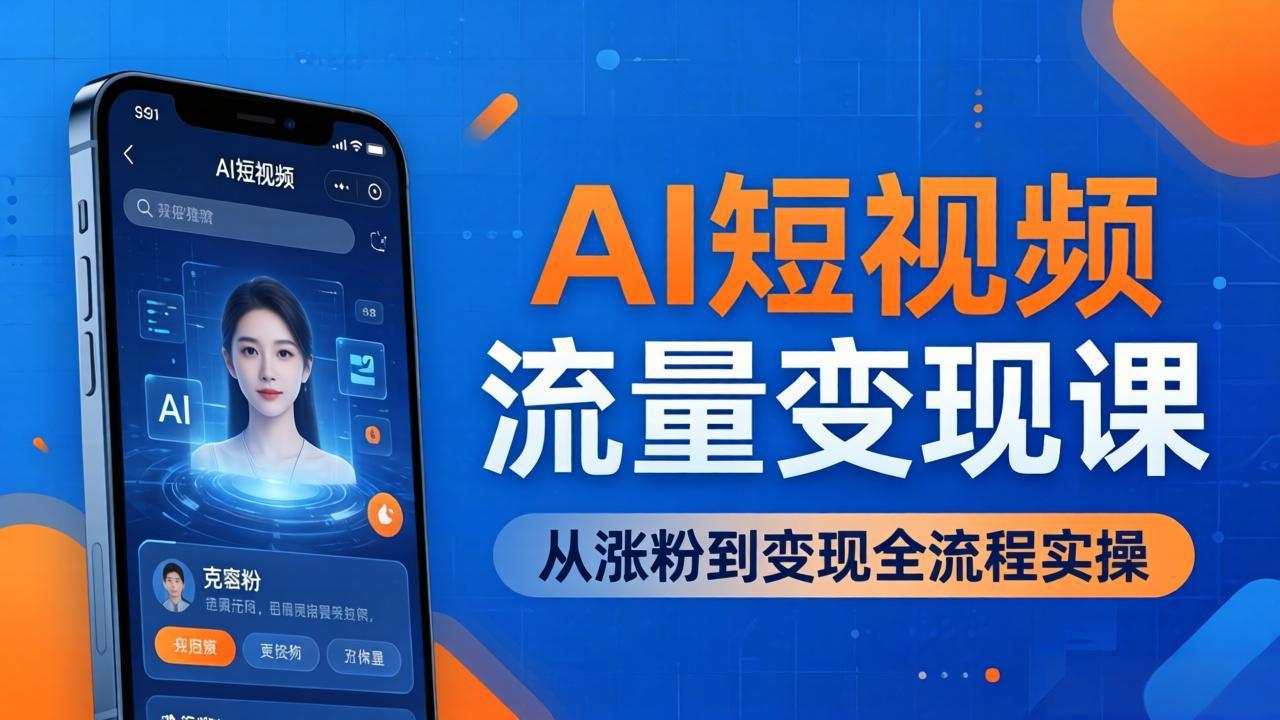 （17939期）AI短视频流量变现课：一部手机玩转数字人克隆+爆款制作，从涨粉到变现全流程实操 - 臻优资源网