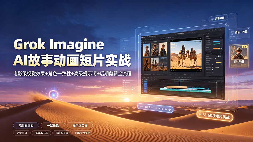 （19305期）Grok Imagine AI故事动画短片实战：电影级视觉效果+角色一致性+高级提示词+后期剪辑全流程 - 臻优资源网