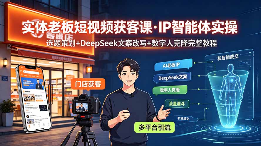 （19260期）实体老板短视频获客课·IP智能体实操｜选题策划+DeepSeek文案改写+数字人克隆完整教程 - 臻优资源网