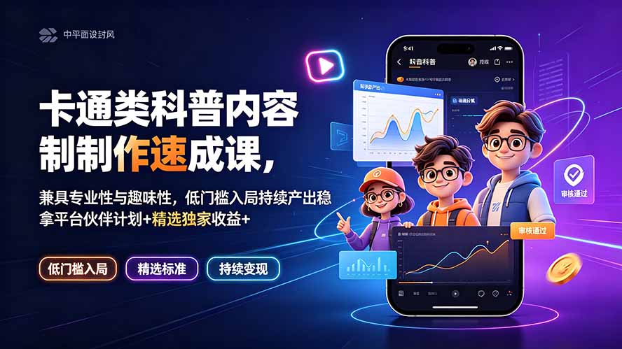 （19234期）卡通类科普内容制作速成课，兼具专业性与趣味性，低门槛入局持续产出稳拿平台伙伴计划+精选独家收益 - 臻优资源网