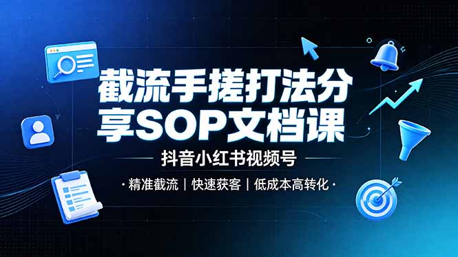 （19202期）截流手搓打法分享SOP文档课，抖音小红书视频号丨精准截流，快速获客，低成本高转化 - 臻优资源网