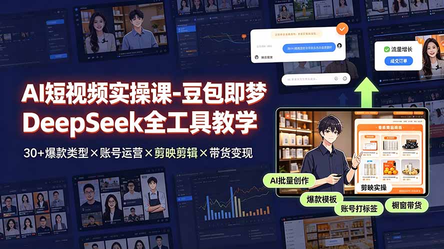 （19261期）AI短视频实操课-豆包即梦DeepSeek全工具教学 | 30+爆款类型×账号运营×剪映剪辑×带货变现。 - 臻优资源网