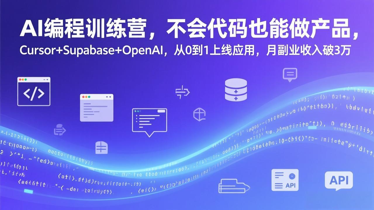 （17388期）AI编程训练营，不会代码也能做产品，Cursor+Supabase+OpenAI，从0到1上线应用，月副业收入破3万 - 臻优资源网