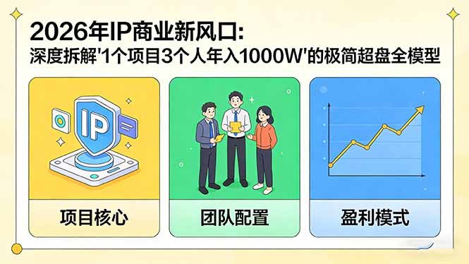 （17661期）2026年IP商业新风口：深度拆解“1个项目3个人年入1000W”的极简超盘全模型 - 臻优资源网