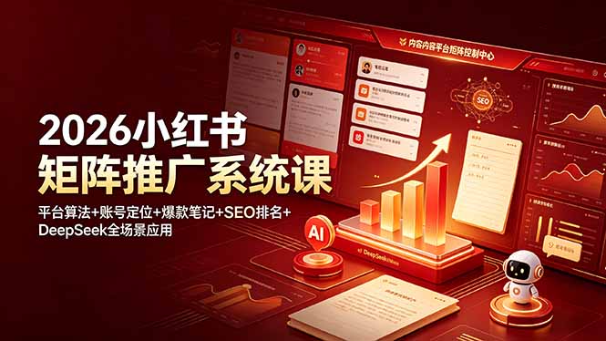 （19129期）2026小红书矩阵推广系统课：平台算法+账号定位+爆款笔记+SEO排名+DeepSeek全场景应用 - 臻优资源网