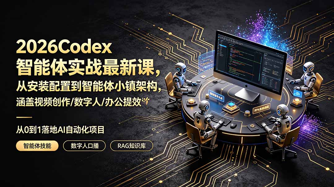（19237期）2026Codex智能体实战最新课，从安装配置到智能体小镇架构，涵盖视频创作/数字人/办公提效全技能 - 臻优资源网