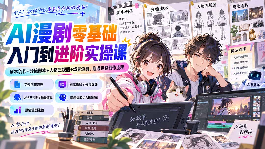 （20352期）AI漫剧零基础入门到进阶实操课：剧本创作+分镜脚本+人物三视图+场景道具，跑通完整创作流程 - 臻优资源网