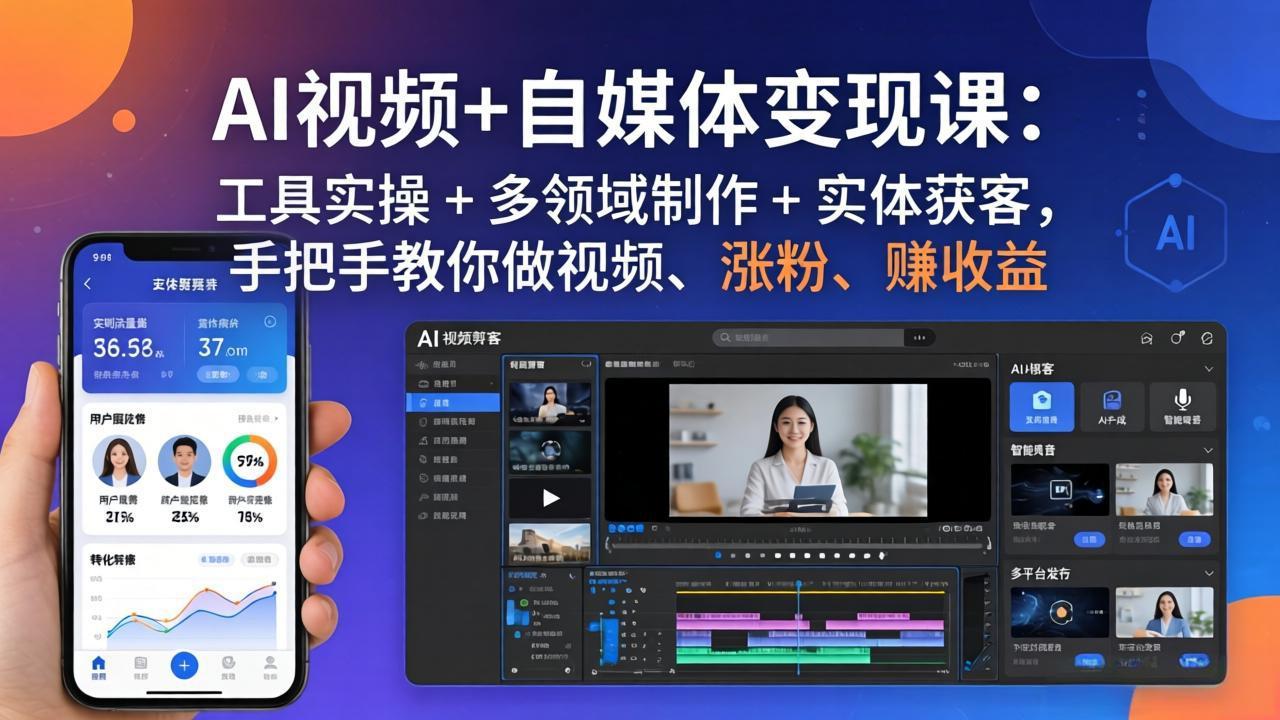 （17891期）AI视频+自媒体变现课：工具实操 + 多领域制作 + 实体获客，手把手教你做视频、涨粉、赚收益 - 臻优资源网