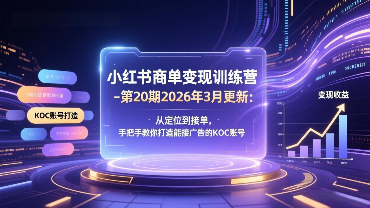 （17590期）小红书商单变现训练营-第20期26年3月更新：从定位到接单，手把手教你打造能接广告的KOC账号 - 臻优资源网