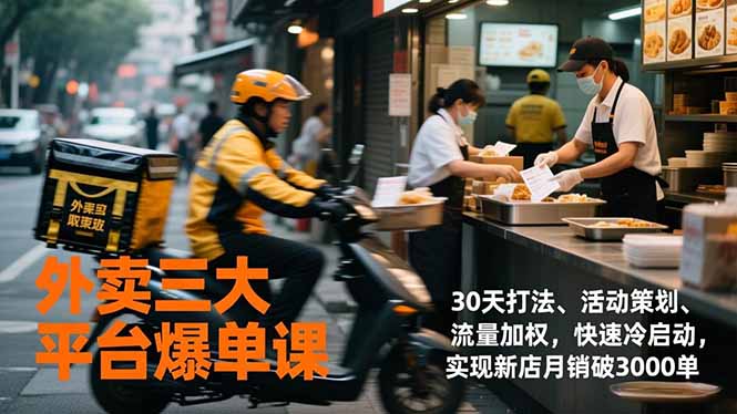 （17019期）外卖三大平台爆单课，30天打法、活动策划、流量加权，快速冷启动，实现新店月销破3000单 - 臻优资源网