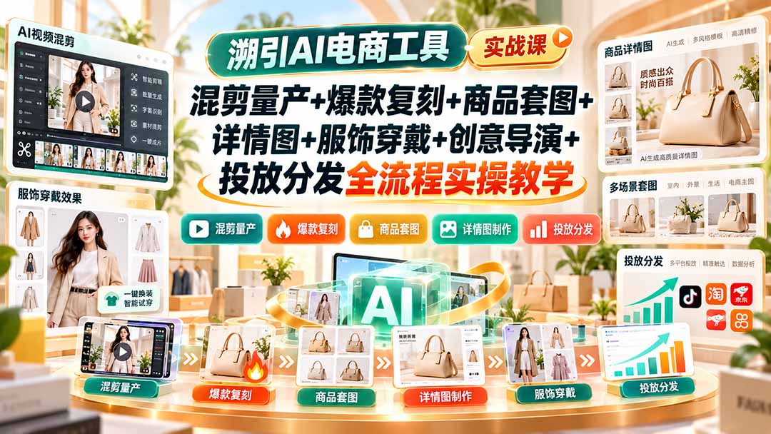 （20724期）溯引AI电商工具实战课：混剪量产+爆款复刻+商品套图+详情图+服饰穿戴+创意导演+投放分发全流程实操教学 - 臻优资源网
