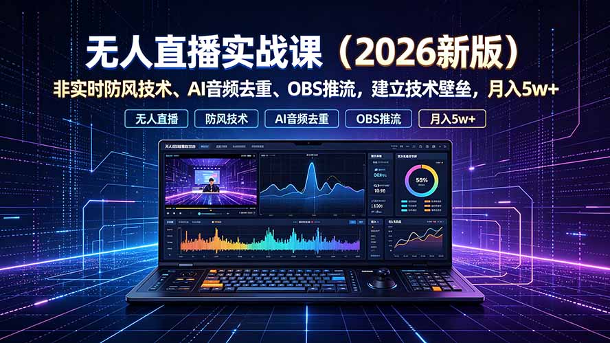 （19525期）无人直播实战课（更新7月），非实时防风技术、AI音频去重、OBS推流，建立技术壁垒，月入5w+ - 臻优资源网
