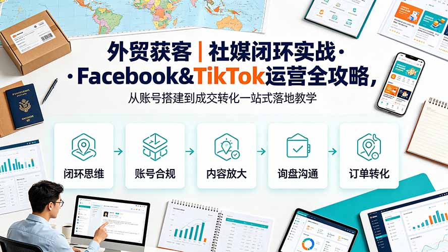 （19526期）外贸获客｜社媒闭环实战·Facebook&TikTok运营全攻略，从账号搭建到成交转化一站式落地教学 - 臻优资源网