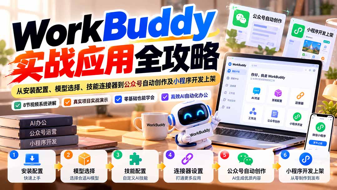 （21093期）WorkBuddy 实战应用全攻略：从安装配置、模型选择、技能连接器到公众号自动创作及小程序开发上架 - 臻优资源网