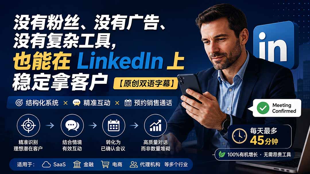 （20220期）没有粉丝、没有广告、没有复杂工具，也能在 LinkedIn 上稳定拿客户【原创双语字幕】 - 臻优资源网