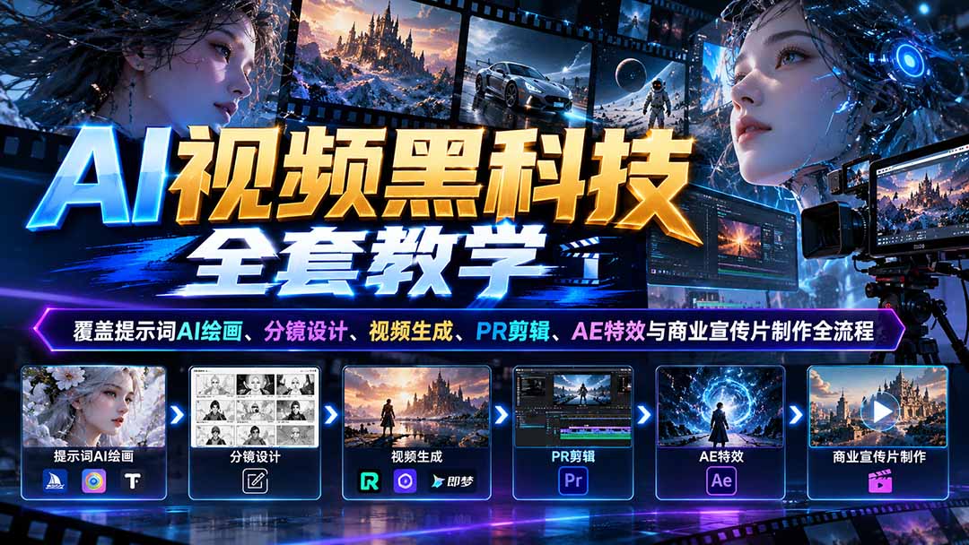 （21095期）AI视频黑科技全套教学：覆盖提示词AI绘画、分镜设计、视频生成、PR剪辑、AE特效与商业宣传片制作全流程 - 臻优资源网