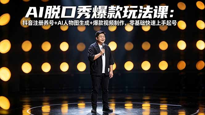 （18012期）AI脱口秀爆款玩法课：抖音注册养号+AI人物图生成+爆款视频制作，零基础快速上手起号 - 臻优资源网