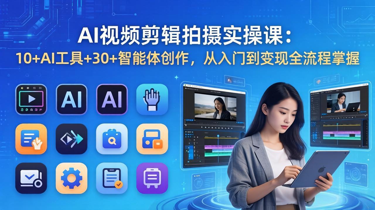 （17818期）AI 视频剪辑拍摄实操课：10+AI工具+30+智能体创作，从入门到变现全流程掌握 - 臻优资源网