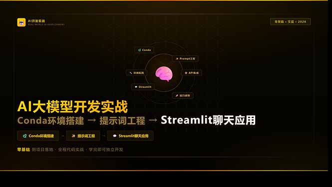 （17723期）AI大模型开发实战：Conda环境搭建→提示词工程→Streamlit聊天应用，零基础到项目落地 - 臻优资源网