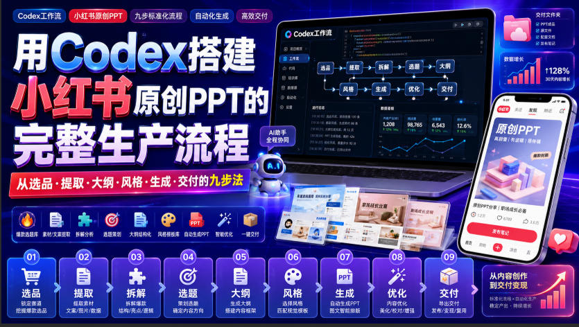 用Codex搭建小红书原创PPT的完整生产流程，从选品·提取·大纲·风格·生成·交付的九步法 - 臻优资源网