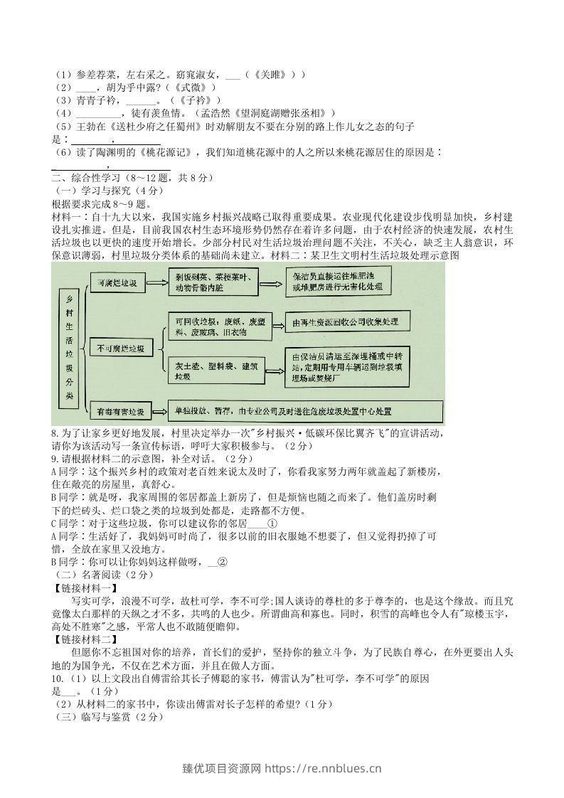 图片[2] - 2021-2022学年云南省昭通市绥江县八年级下学期期中语文试题及答案(Word版) - 臻优资源网