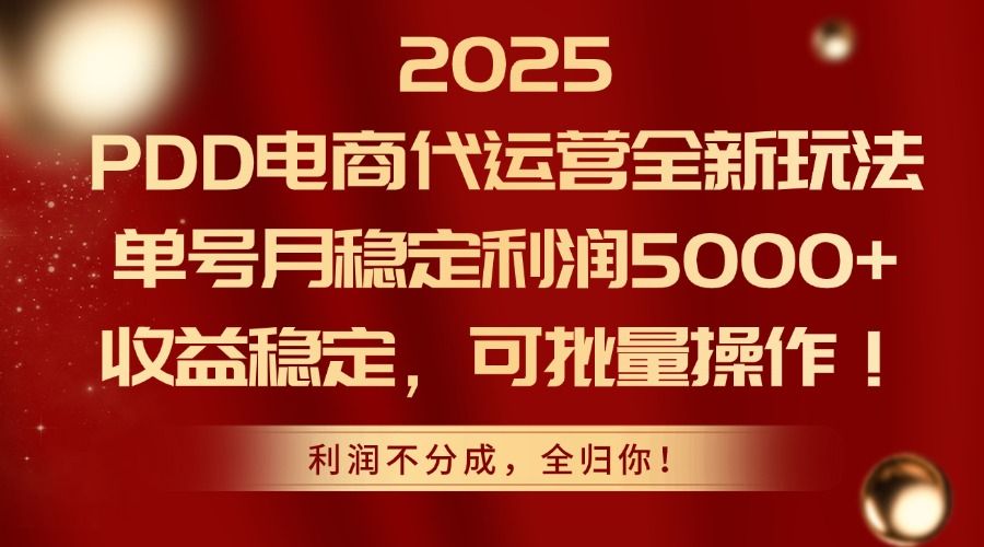 2025 PDD电商代运营全新玩法，单号月稳定利润5000+，收益稳定，可批量操作！ - 臻优资源网