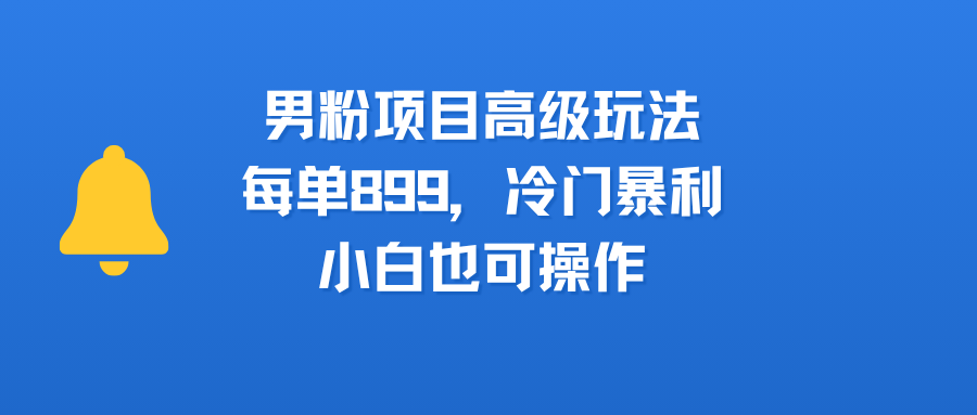 男粉项目高级玩法，每单899，冷门暴利，小白也可操作 - 臻优资源网