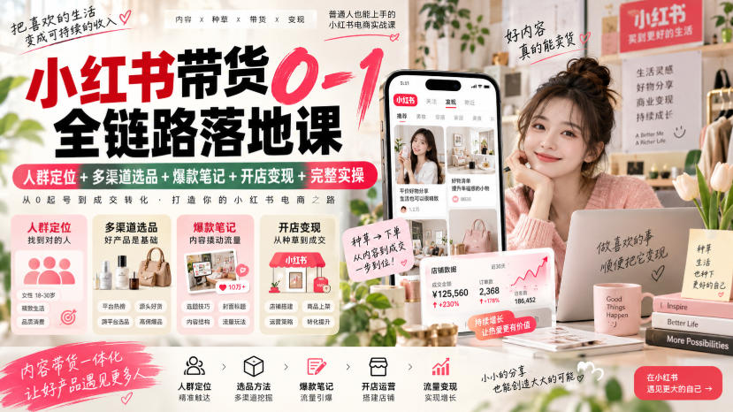 小红书带货0-1全链路落地课｜人群定位+多渠道选品+爆款笔记+开店变现完整实操 - 臻优资源网