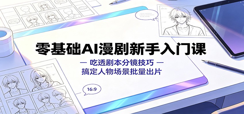 零基础AI漫剧新手入门课：吃透剧本分镜技巧，搞定人物场景批量出片 - 臻优资源网