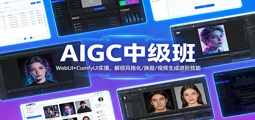 AIGC中级班:WebUI+ComfyUI实操,解锁风格化/换脸/视频生成进阶技能 - 臻优资源网