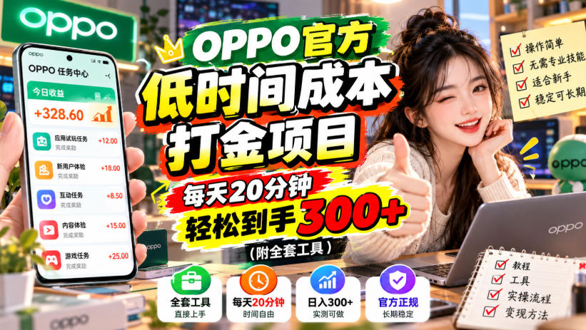 OPPO官方低时间成本打金项目，每天20分钟，轻松到手300+（附全套工具）【揭秘】 - 臻优资源网