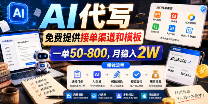 AI代写，免费提供接单渠道和模板，一单50-800，月稳入2W【揭秘】 - 臻优资源网
