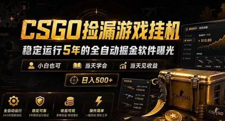 CSGO捡漏游戏挂G，稳定运行5年的全自动掘金软件曝光，小白也可当天学会，当天见收益，日入500+【揭秘】 - 臻优资源网