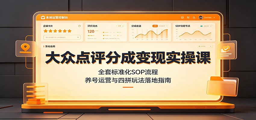 大众点评分成变现实操课：全套标准化SOP流程，养号运营与四拼玩法落地指南 - 臻优资源网