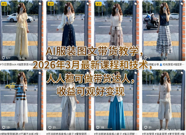 AI服装图文带货教学,2026年3月最新课程和技术,人人都可做带货达人,收益可观好变现 - 臻优资源网