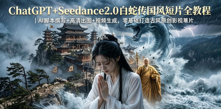 ChatGPT+Seedance2.0白蛇传国风短片全教程｜AI脚本撰写+高清出图+视频生成，零基础打造古风原创影视短片 - 臻优资源网