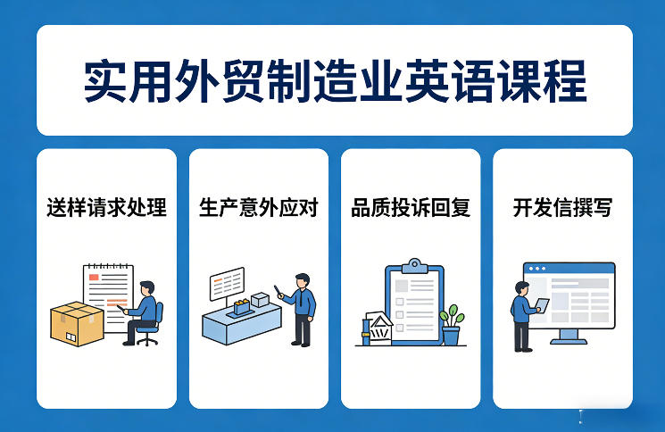 实用外贸制造业英语课程，教你专业处理送样请求、应对生产意外、回复品质投诉、撰写开发信等 - 臻优资源网