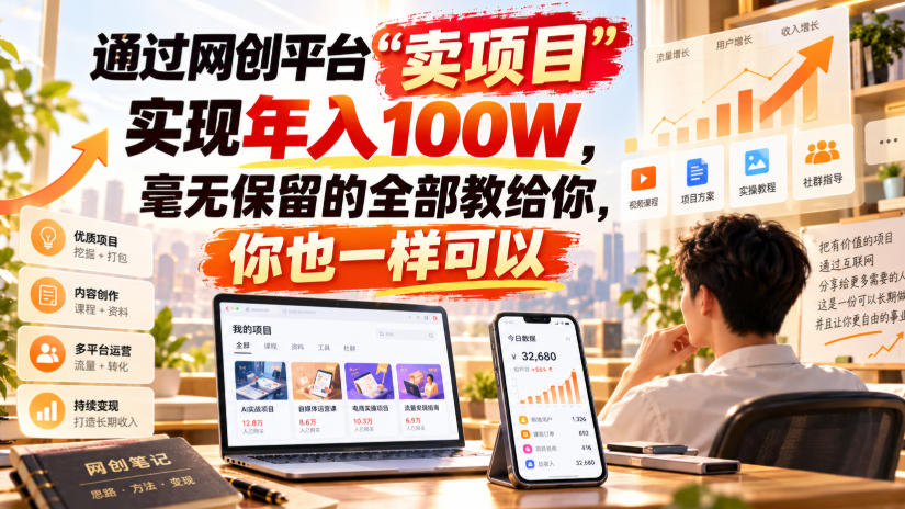 通过网创平台“卖项目”实现年入百万，毫无保留的全部教给你！ - 臻优资源网