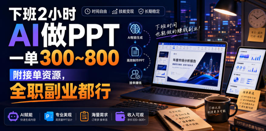 下班2小时AI做PPT,一单300~800,附接单资源,全职副业都行【揭秘】 - 臻优资源网