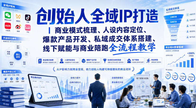 创始人全域IP打造|商业模式梳理、人设内容定位、爆款产品开发、私域成交体系搭建、线下赋能与商业陪跑全流程教学 - 臻优资源网
