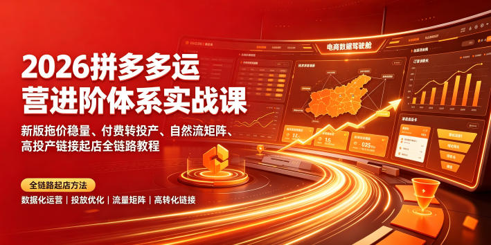 2026拼多多运营进阶体系实战课｜新版拖价稳量、付费转投产、自然流矩阵、高投产链接起店全链路教程 - 臻优资源网